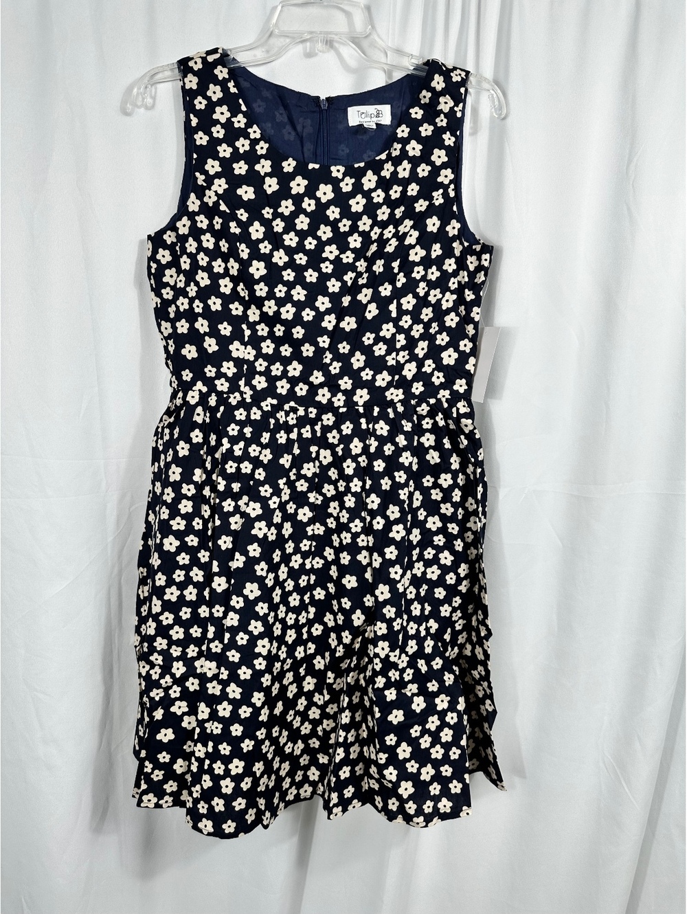 Tulip B Navy Blue Floral Sleeveless Dress with Pockets Size Large